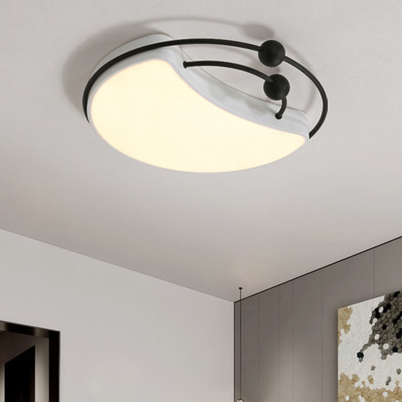 Modern Moon LED Flush Mount Ceiling Light in Minimalist Design - White/Black with Recessed Diffuser, White/Warm Light