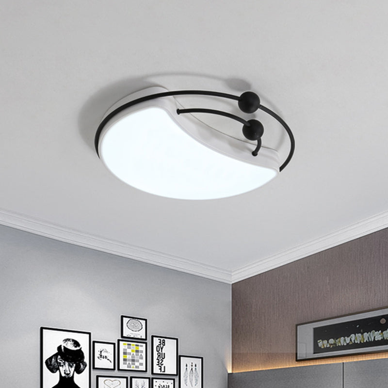 Modern Moon LED Flush Mount Ceiling Light in Minimalist Design - White/Black with Recessed Diffuser, White/Warm Light