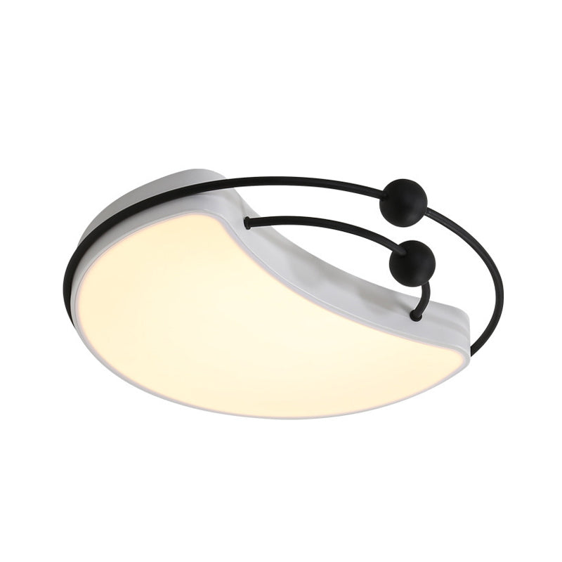 Modern Moon LED Flush Mount Ceiling Light in Minimalist Design - White/Black with Recessed Diffuser, White/Warm Light
