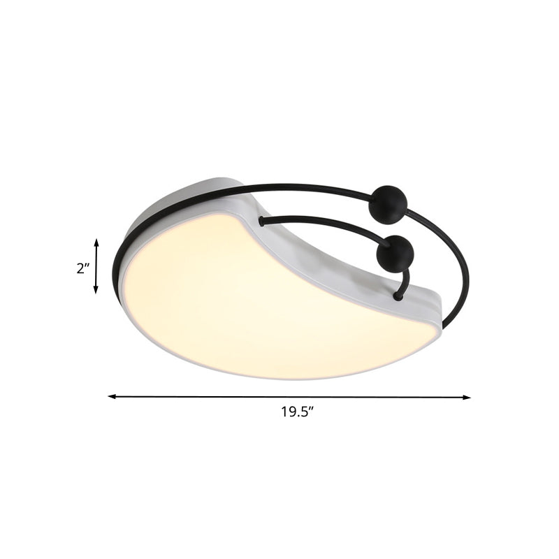 Modern Moon LED Flush Mount Ceiling Light in Minimalist Design - White/Black with Recessed Diffuser, White/Warm Light