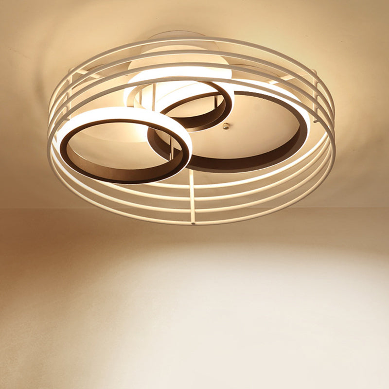 Lampe de plafond à LED en acrylique pour chambre à coucher Rings - Design contemporain, cage en métal, noir/blanc, lumière chaude/blanche - 16,5"/19,5