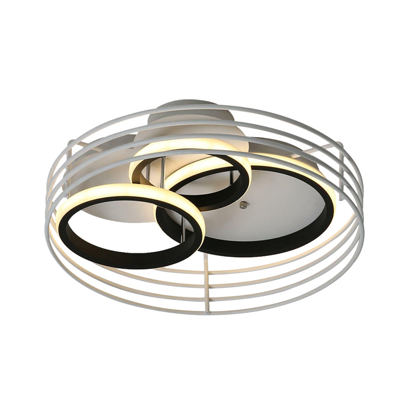 Lampe de plafond à LED en acrylique pour chambre à coucher Rings - Design contemporain, cage en métal, noir/blanc, lumière chaude/blanche - 16,5"/19,5