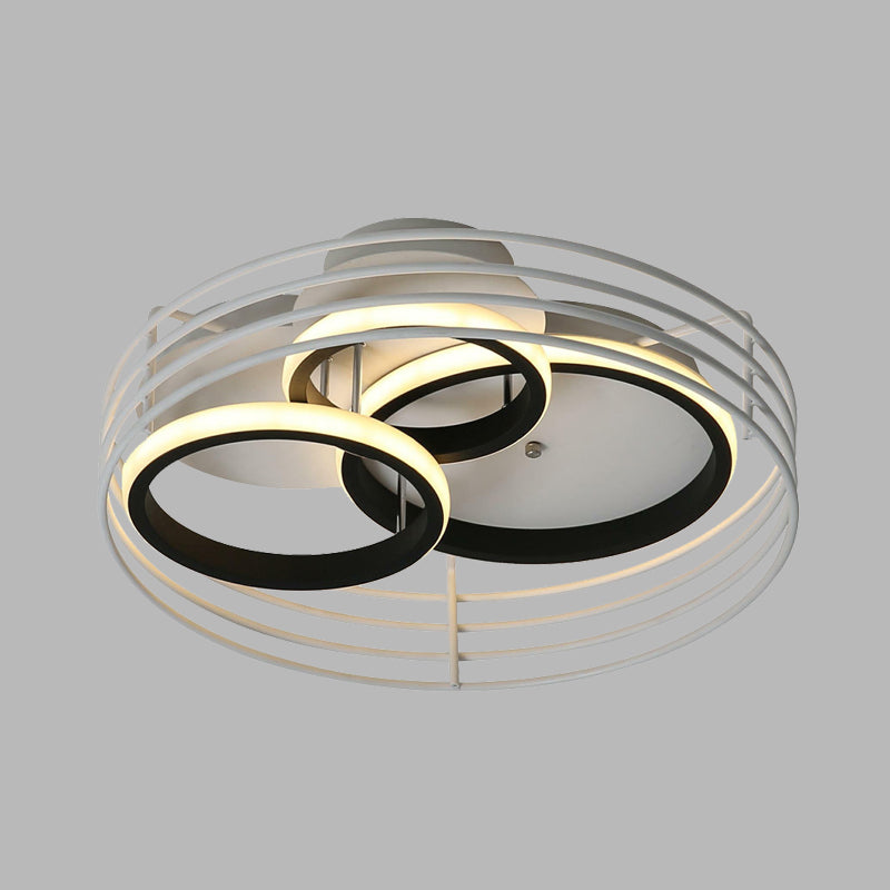 Lampe de plafond à LED en acrylique pour chambre à coucher Rings - Design contemporain, cage en métal, noir/blanc, lumière chaude/blanche - 16,5"/19,5