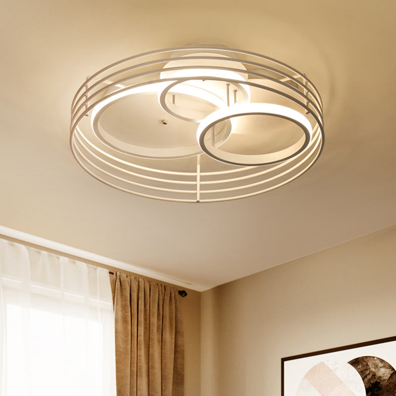 Lampe de plafond à LED en acrylique pour chambre à coucher Rings - Design contemporain, cage en métal, noir/blanc, lumière chaude/blanche - 16,5"/19,5