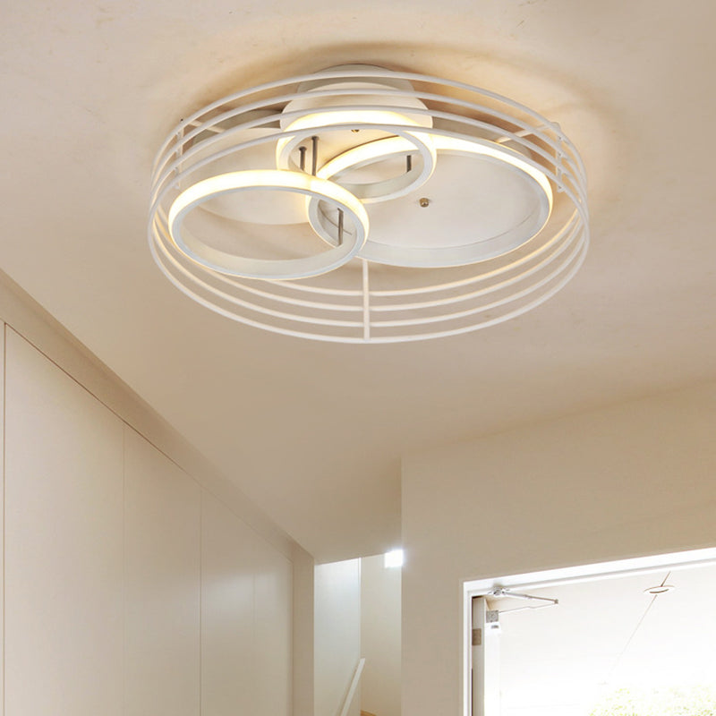Lampe de plafond à LED en acrylique pour chambre à coucher Rings - Design contemporain, cage en métal, noir/blanc, lumière chaude/blanche - 16,5"/19,5