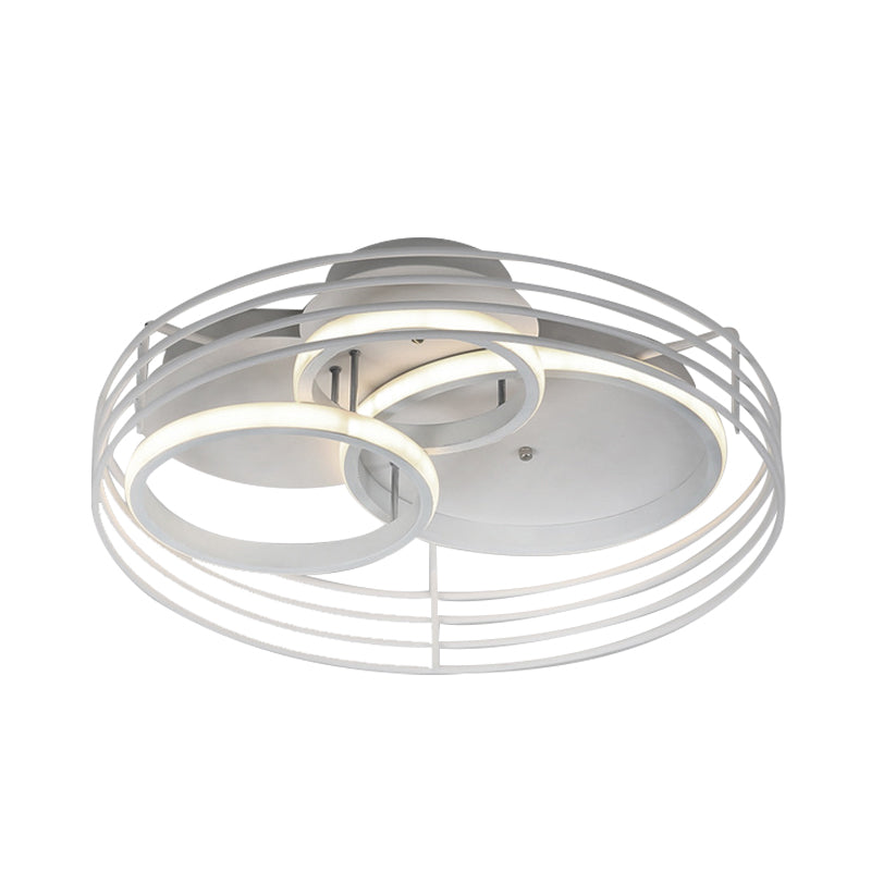 Lampe de plafond à LED en acrylique pour chambre à coucher Rings - Design contemporain, cage en métal, noir/blanc, lumière chaude/blanche - 16,5"/19,5
