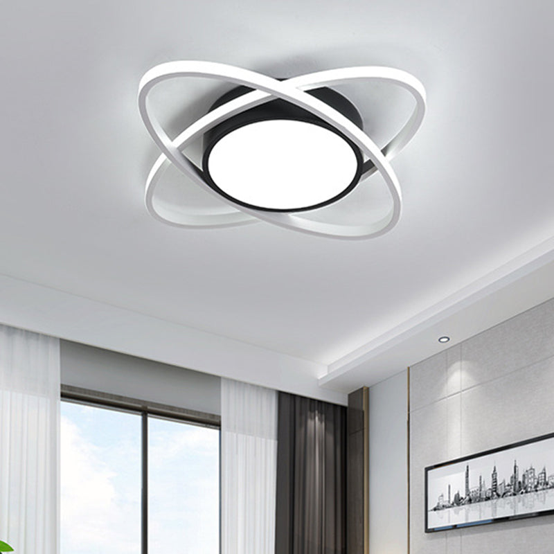 Modern Drum Flush Mount Lighting: Acrylic LED Fixture in Black/White with Cross Ring, 20.5"/28" Width