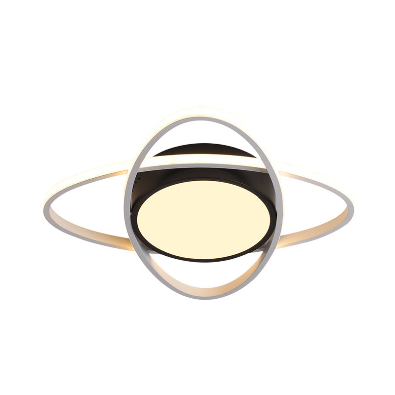 Modern Drum Flush Mount Lighting: Acrylic LED Fixture in Black/White with Cross Ring, 20.5"/28" Width