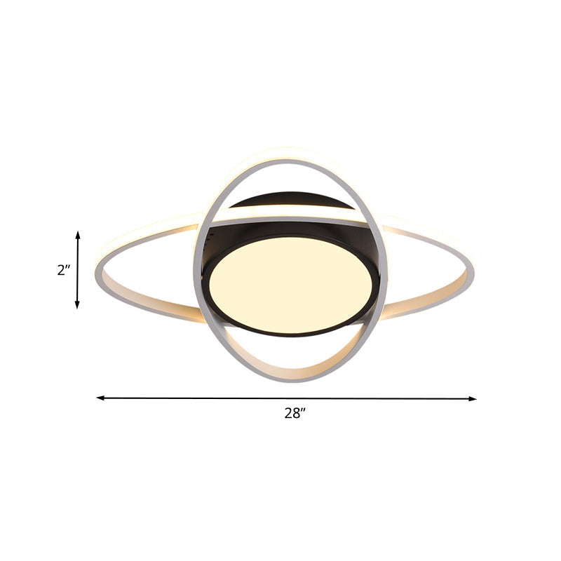 Modern Drum Flush Mount Lighting: Acrylic LED Fixture in Black/White with Cross Ring, 20.5"/28" Width