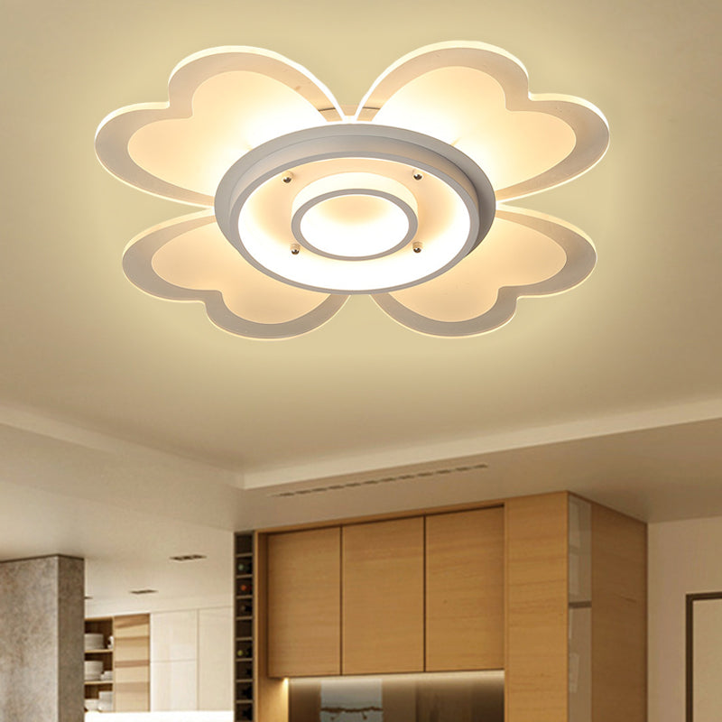 Modern Flower Flush-Mount LED Light Fixture in White with Warm/White Light, 16"/19.5" W