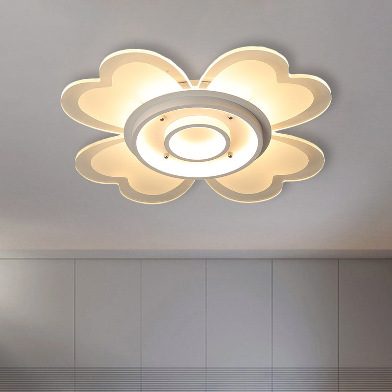 Modern Flower Flush-Mount LED Light Fixture in White with Warm/White Light, 16"/19.5" W