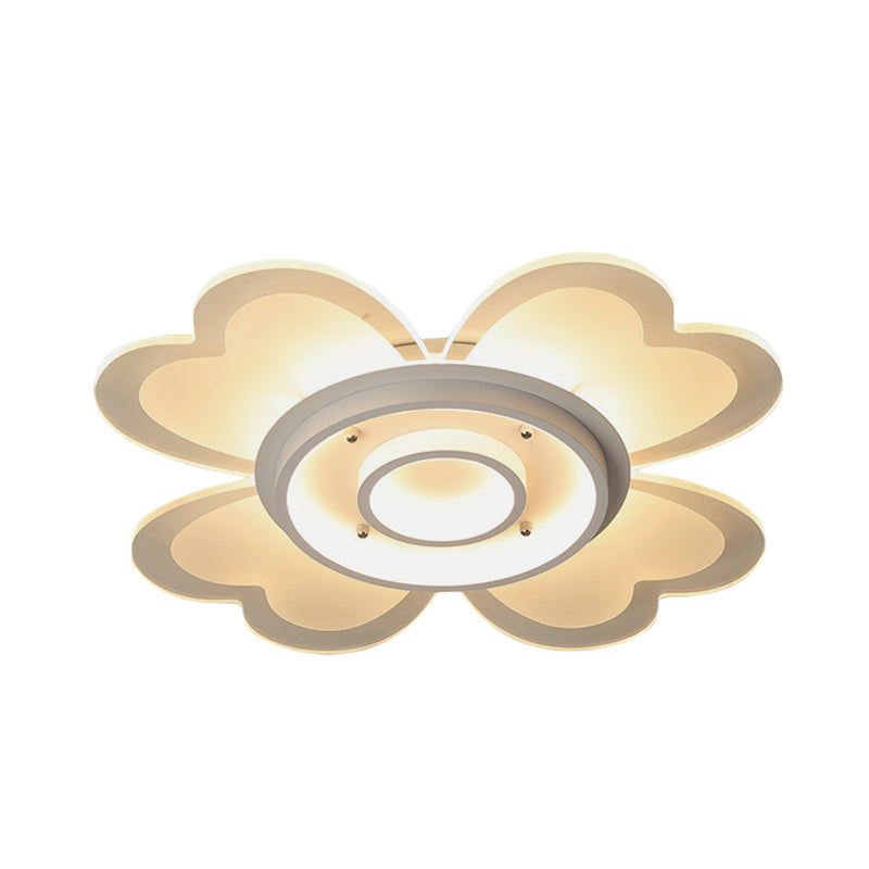 Modern Flower Flush-Mount LED Light Fixture in White with Warm/White Light, 16"/19.5" W