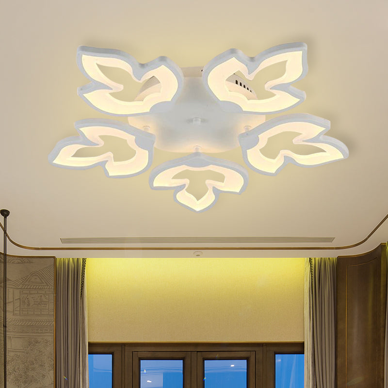 Contemporary Acrylic Maple Leaves LED Semi Flush Mount Ceiling Lamp in White/Warm Light