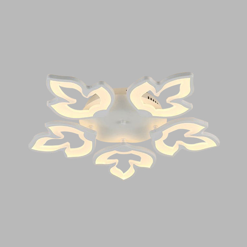Contemporary Acrylic Maple Leaves LED Semi Flush Mount Ceiling Lamp in White/Warm Light