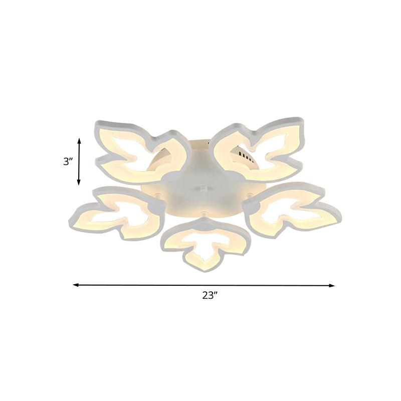 Contemporary Acrylic Maple Leaves LED Semi Flush Mount Ceiling Lamp in White/Warm Light