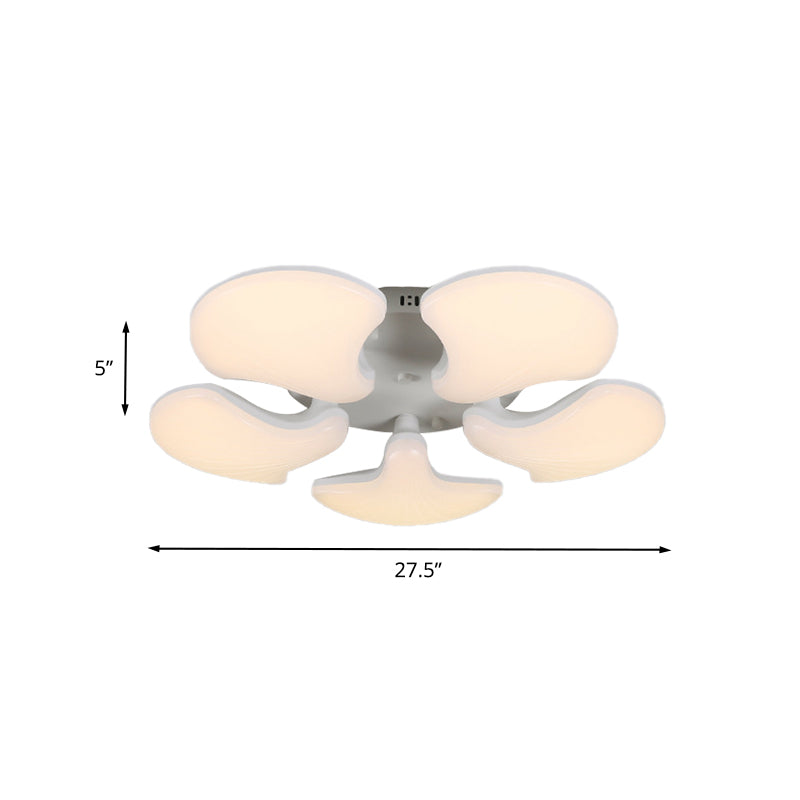 Modern White LED Ceiling Mounted Fixture with 3/5 Heads, Shell Acrylic Shade - 23.5"/27.5" Wide
