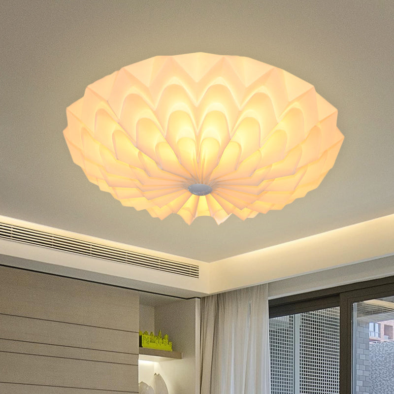 Modernist White Finish Flush Mount Light Fixture with Folding Bowl Acrylic Shade - 3 Heads Bedroom Flush Lamp