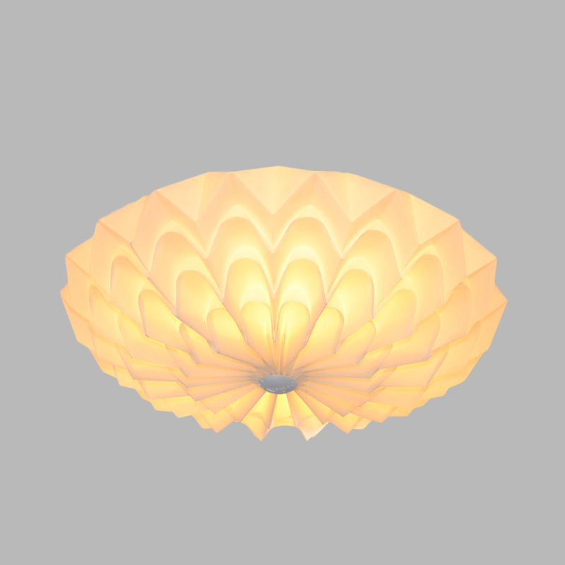 Modernist White Finish Flush Mount Light Fixture with Folding Bowl Acrylic Shade - 3 Heads Bedroom Flush Lamp