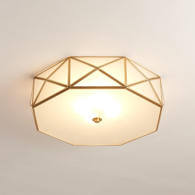 Opal Glass Geometric Drum Flush Mount Lamp with Brass Finish - Modern 4/5 Lights - 16.5"/20.5" Width