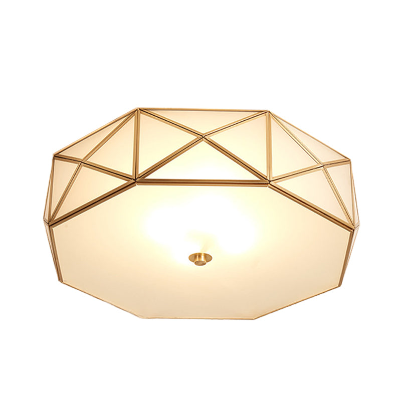 Opal Glass Geometric Drum Flush Mount Lamp with Brass Finish - Modern 4/5 Lights - 16.5"/20.5" Width