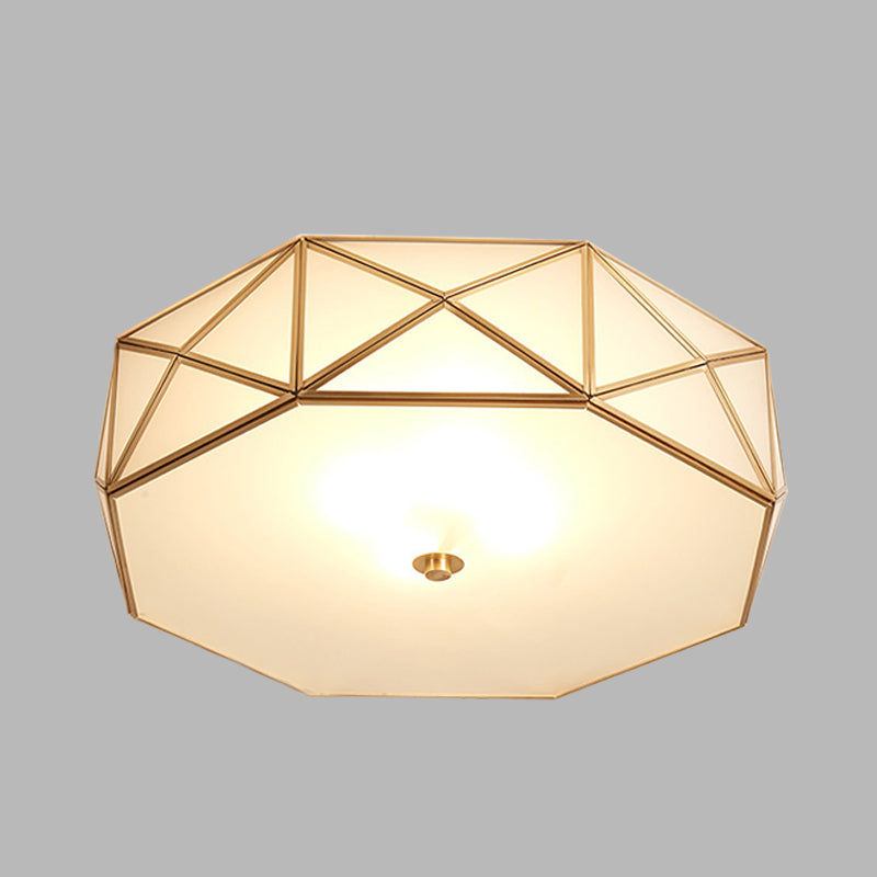 Opal Glass Geometric Drum Flush Mount Lamp with Brass Finish - Modern 4/5 Lights - 16.5"/20.5" Width
