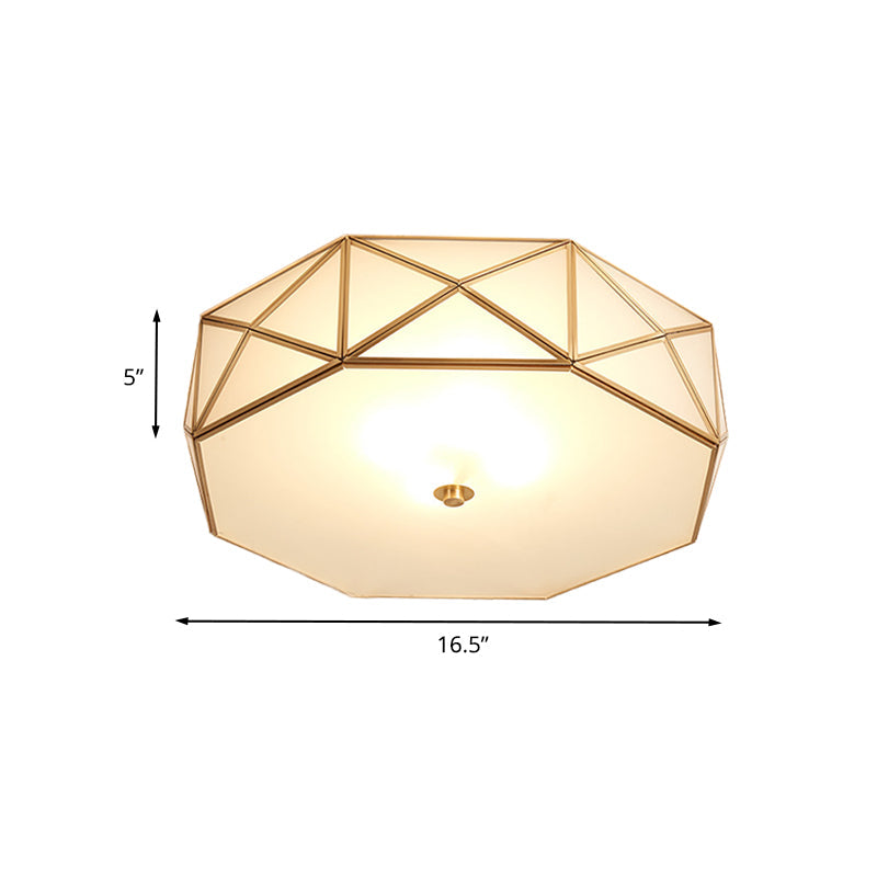 Opal Glass Geometric Drum Flush Mount Lamp with Brass Finish - Modern 4/5 Lights - 16.5"/20.5" Width
