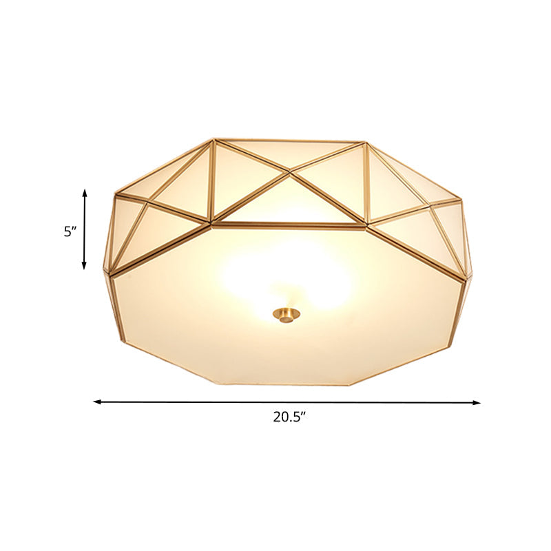 Opal Glass Geometric Drum Flush Mount Lamp with Brass Finish - Modern 4/5 Lights - 16.5"/20.5" Width