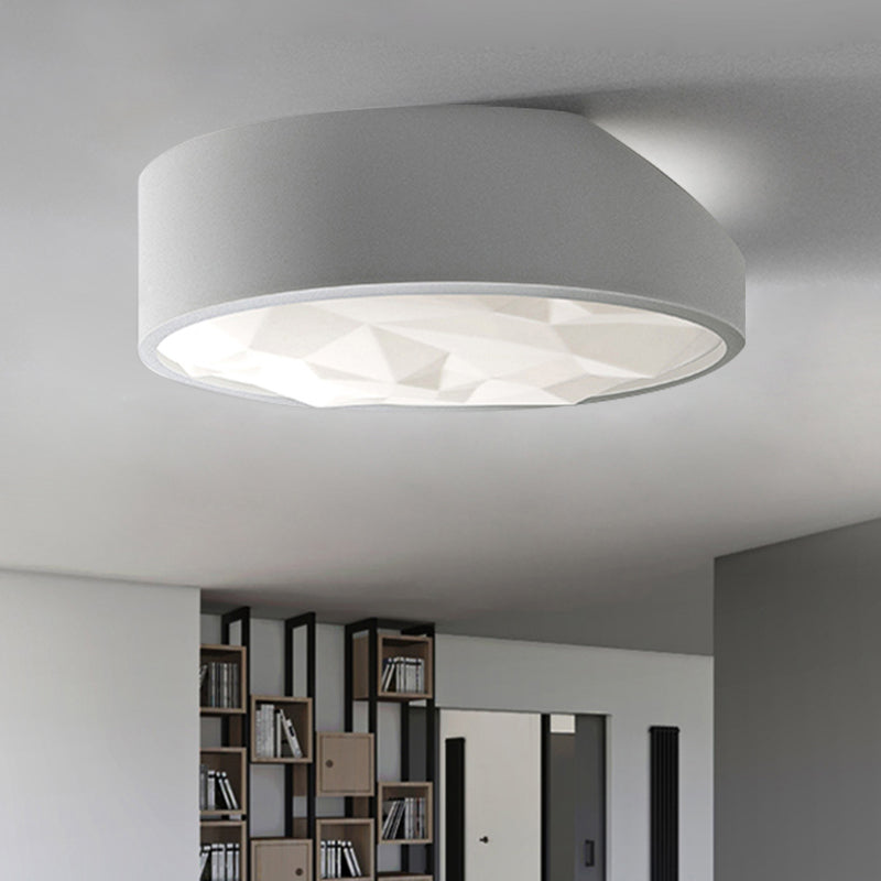 Sleek Metal LED Drum Flush Mount Ceiling Lamp - Minimalist Design, (17"/21" Wide) - Ideal for Living Room, White Finish