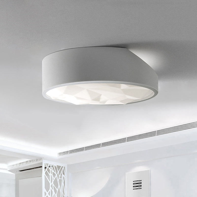 Sleek Metal LED Drum Flush Mount Ceiling Lamp - Minimalist Design, (17"/21" Wide) - Ideal for Living Room, White Finish