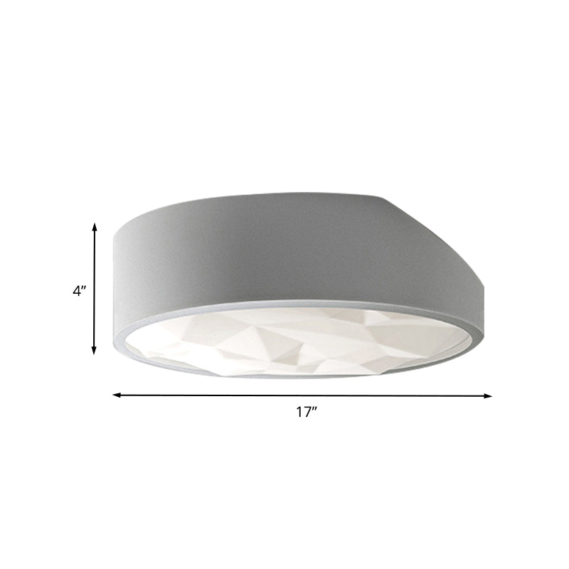 Sleek Metal LED Drum Flush Mount Ceiling Lamp - Minimalist Design, (17"/21" Wide) - Ideal for Living Room, White Finish