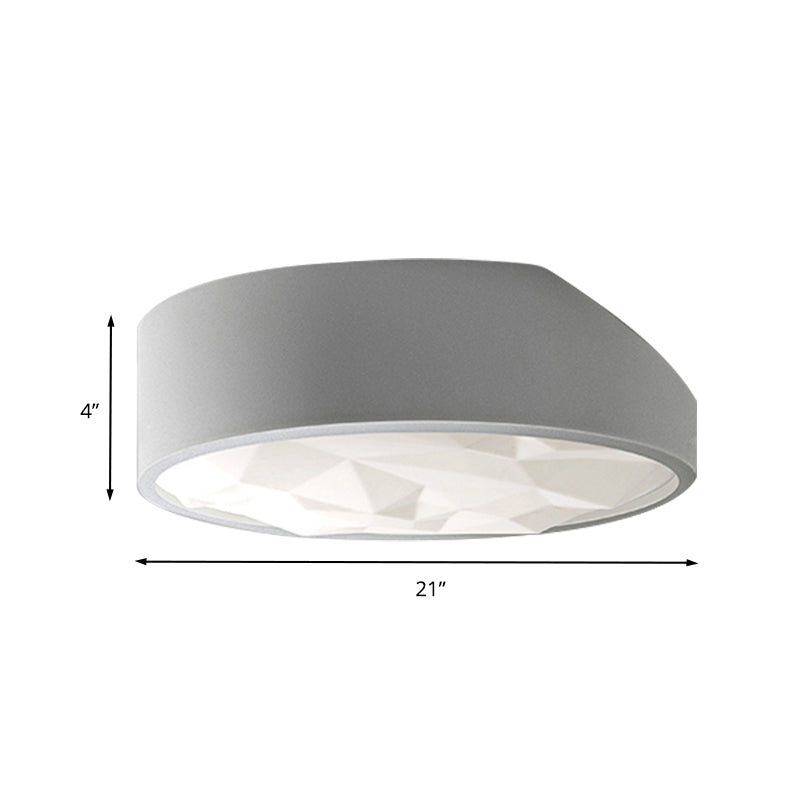 Sleek Metal LED Drum Flush Mount Ceiling Lamp - Minimalist Design, (17"/21" Wide) - Ideal for Living Room, White Finish