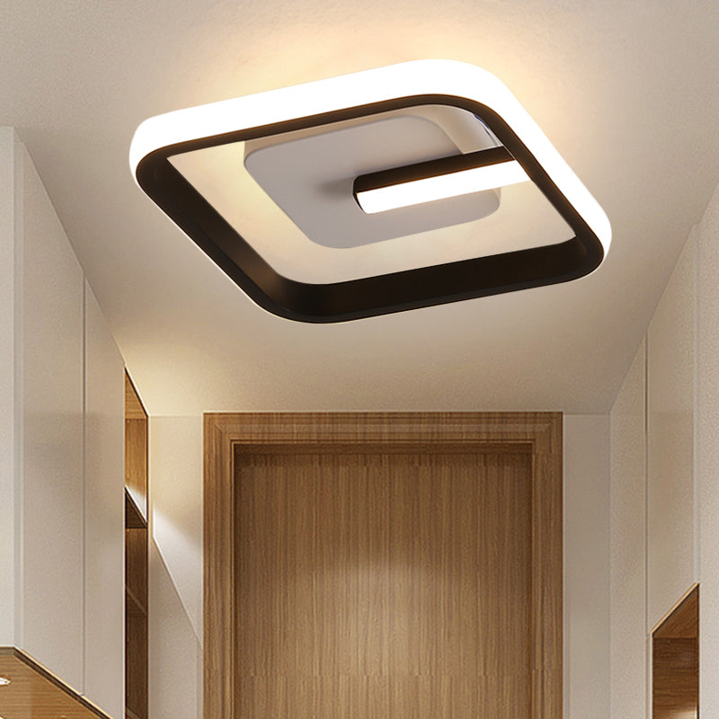 Modern LED Flush Mount Ceiling Light with Square Frame – Black Acrylic Fixture, Warm/White Lighting