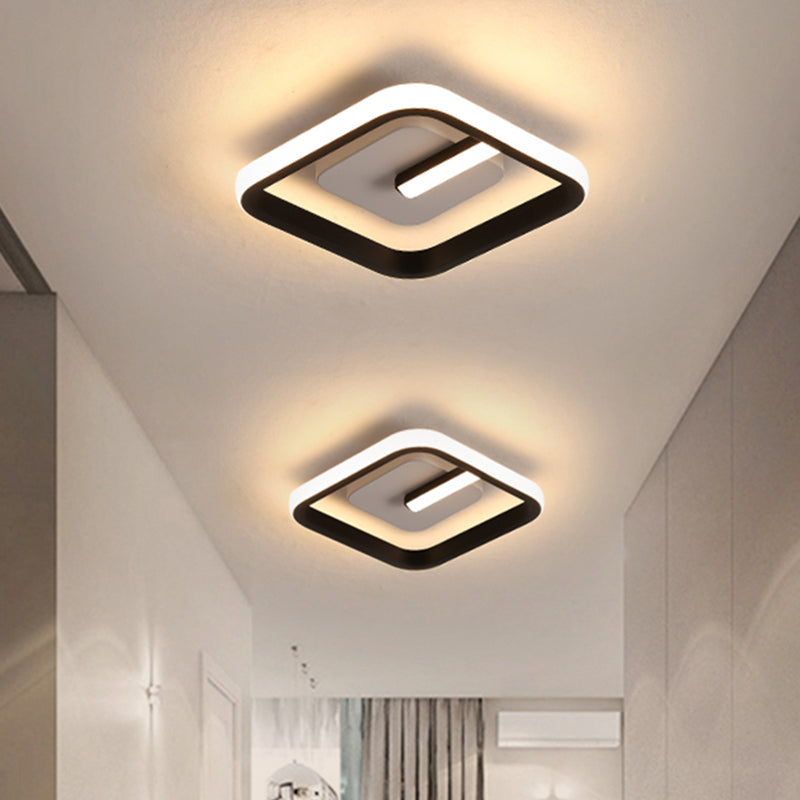 Modern LED Flush Mount Ceiling Light with Square Frame – Black Acrylic Fixture, Warm/White Lighting