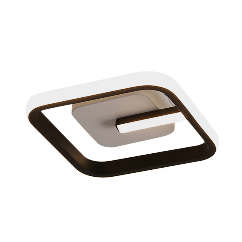 Modern LED Flush Mount Ceiling Light with Square Frame – Black Acrylic Fixture, Warm/White Lighting