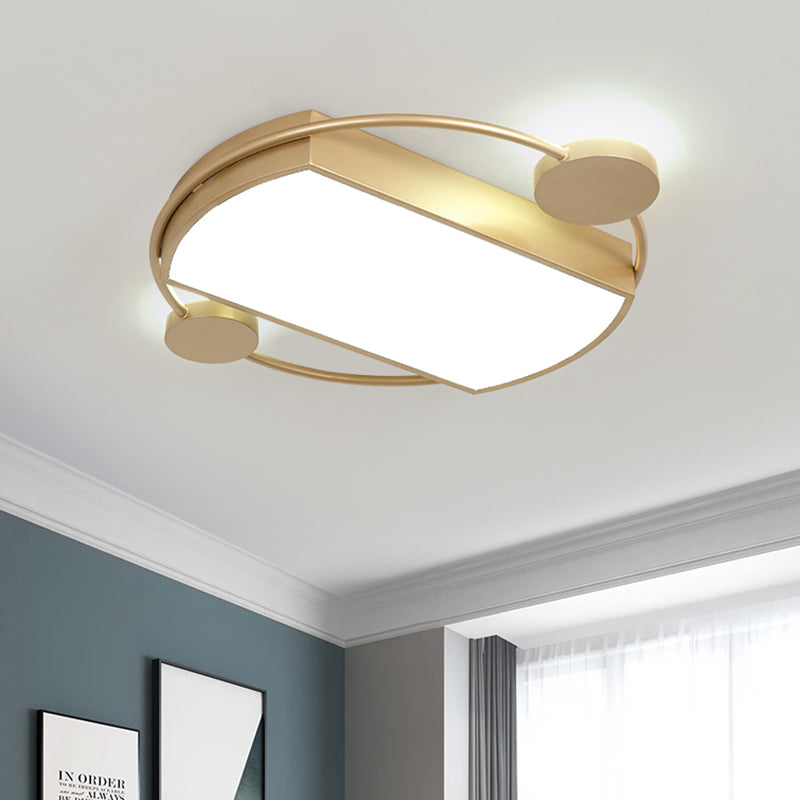 Modern LED Gold Ceiling Flush Mount, Metal Round & Rectangle Flush Light Fixture, 16"/19.5" Wide