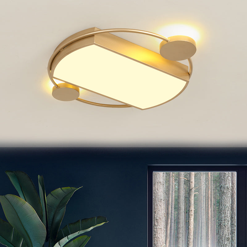 Modern LED Gold Ceiling Flush Mount, Metal Round & Rectangle Flush Light Fixture, 16"/19.5" Wide