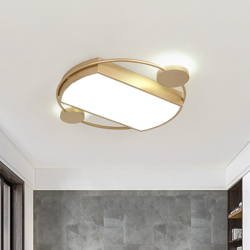 Modern LED Gold Ceiling Flush Mount, Metal Round & Rectangle Flush Light Fixture, 16"/19.5" Wide