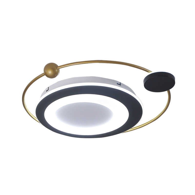 Plafonnier rond moderne pour chambre à coucher - Plafonnier en métal de 16,5"/20,5" en noir/doré - Lumière LED chaude/blanche