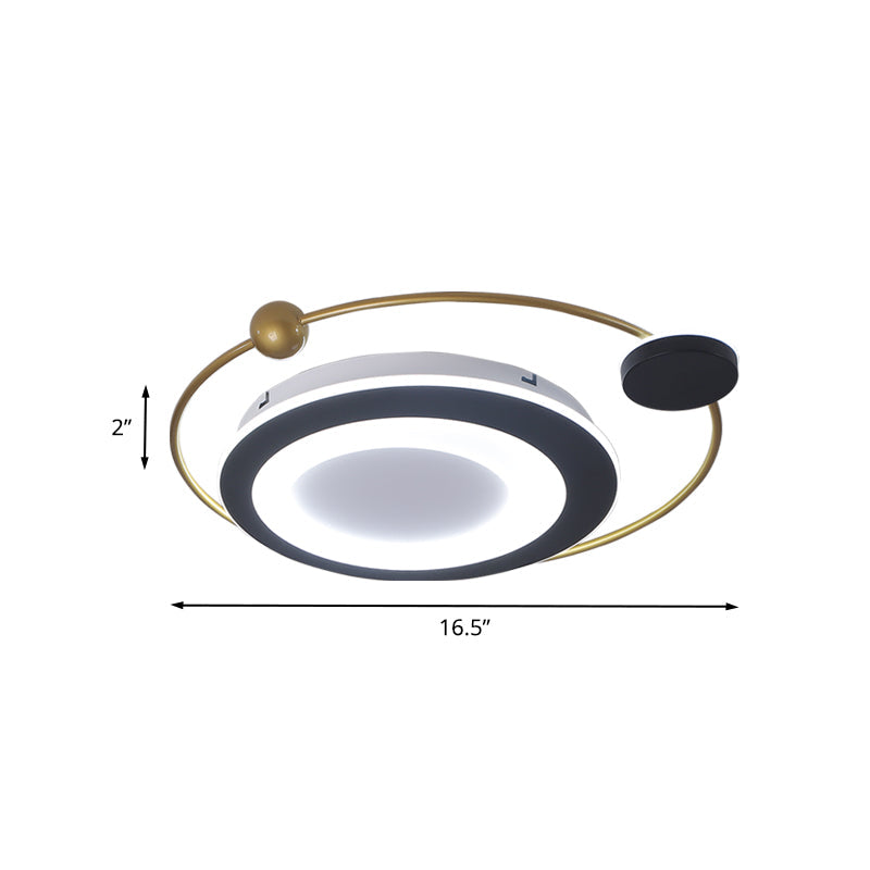 Plafonnier rond moderne pour chambre à coucher - Plafonnier en métal de 16,5"/20,5" en noir/doré - Lumière LED chaude/blanche