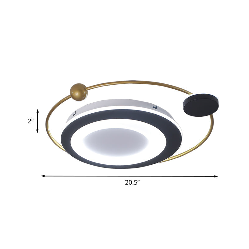 Plafonnier rond moderne pour chambre à coucher - Plafonnier en métal de 16,5"/20,5" en noir/doré - Lumière LED chaude/blanche