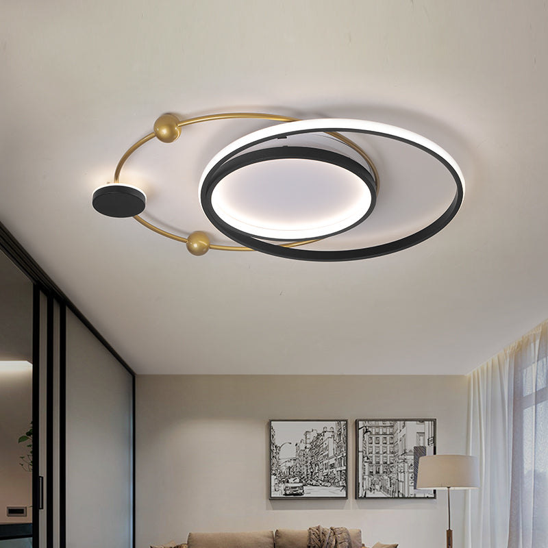 Minimalist Black and Gold LED Ceiling Light in Warm/White - Circle Metallic Flushmount Fixture