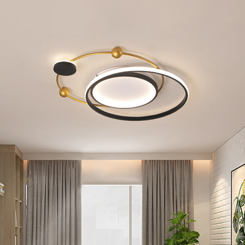 Minimalist Black and Gold LED Ceiling Light in Warm/White - Circle Metallic Flushmount Fixture