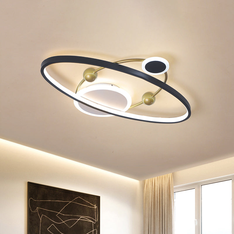 Modern LED Flushmount Lighting: Black & Gold Oval Ring Flush Ceiling Lamp - Warm/White Light, 20.5"/24.5" Wide