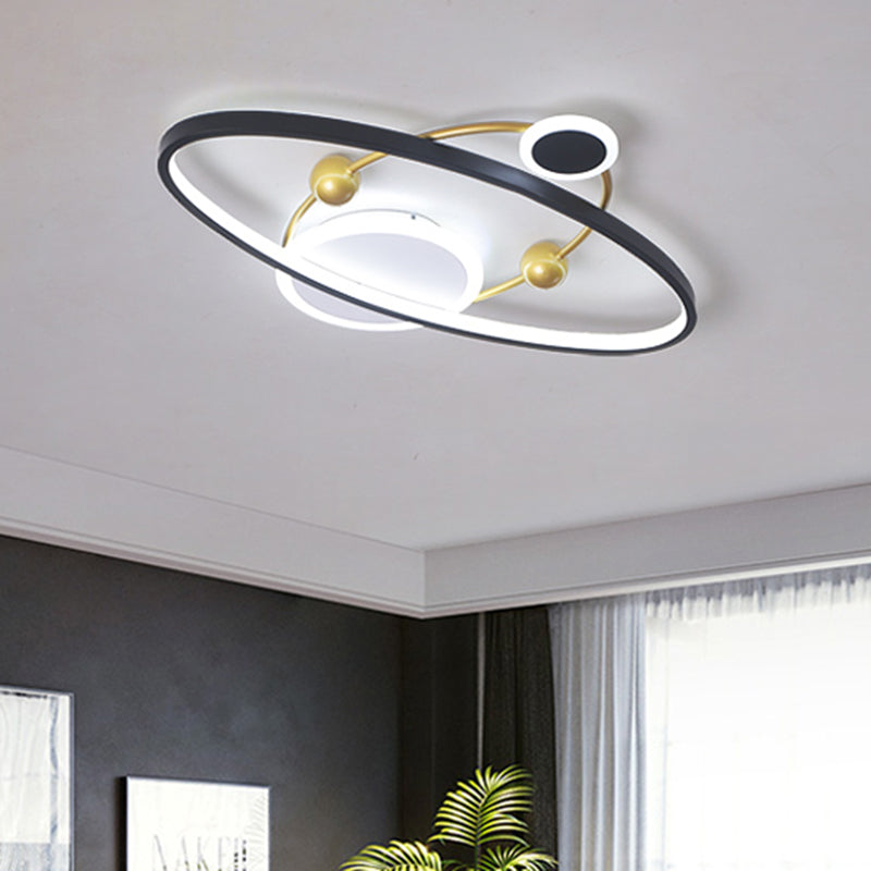 Modern LED Flushmount Lighting: Black & Gold Oval Ring Flush Ceiling Lamp - Warm/White Light, 20.5"/24.5" Wide
