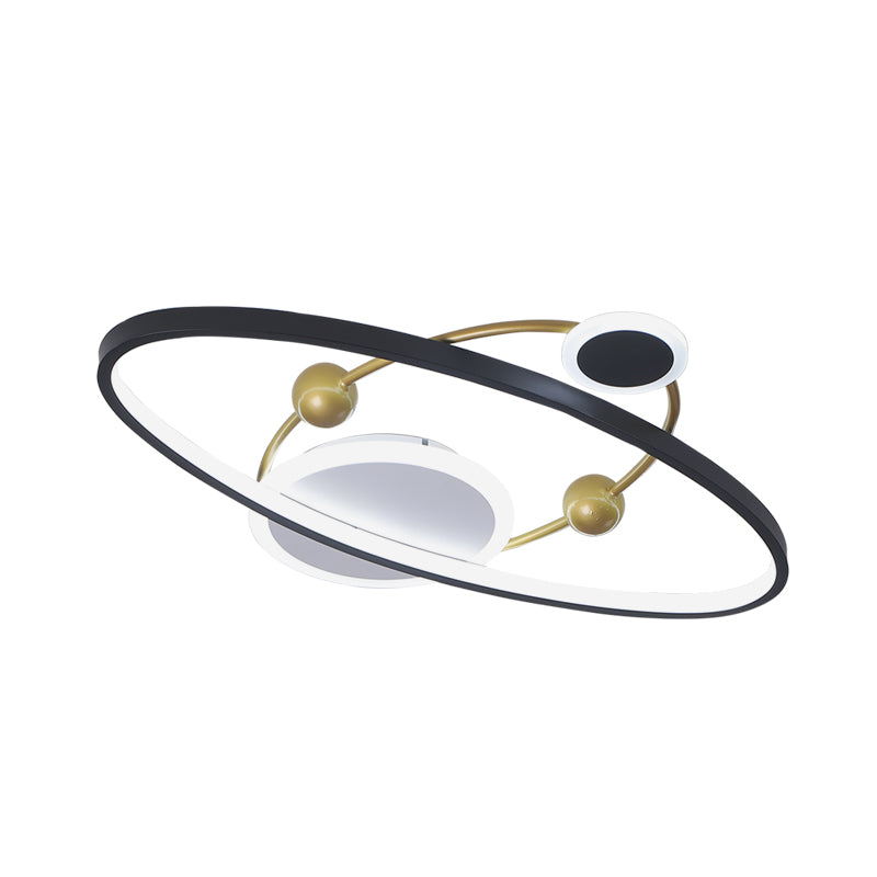 Modern LED Flushmount Lighting: Black & Gold Oval Ring Flush Ceiling Lamp - Warm/White Light, 20.5"/24.5" Wide