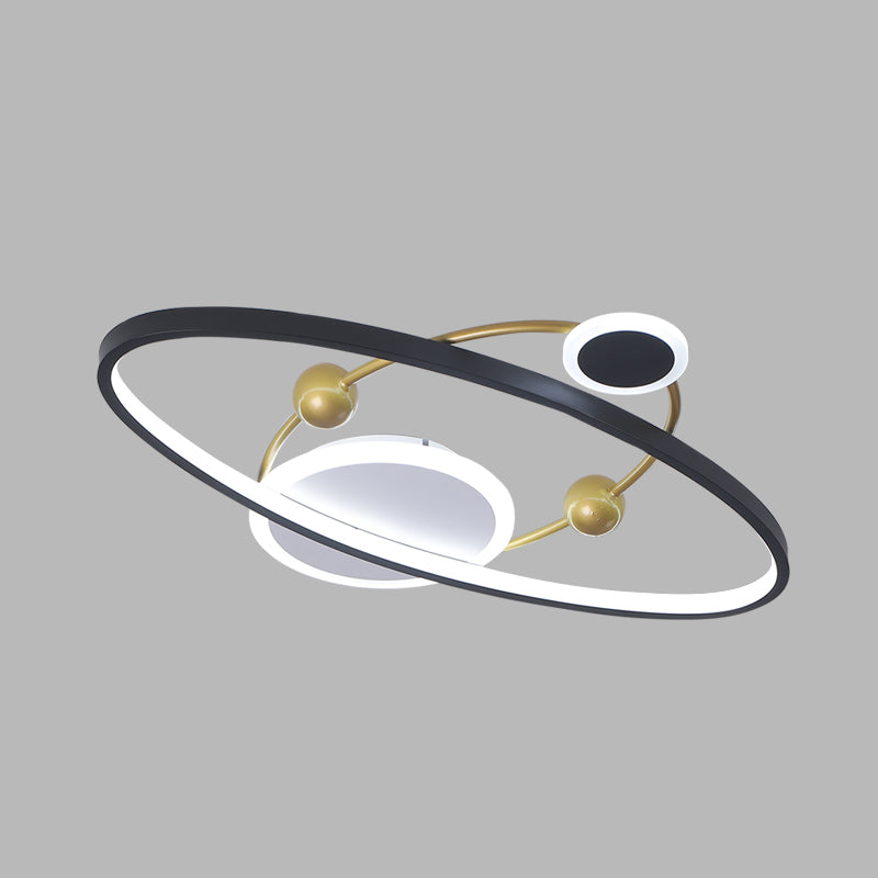 Modern LED Flushmount Lighting: Black & Gold Oval Ring Flush Ceiling Lamp - Warm/White Light, 20.5"/24.5" Wide
