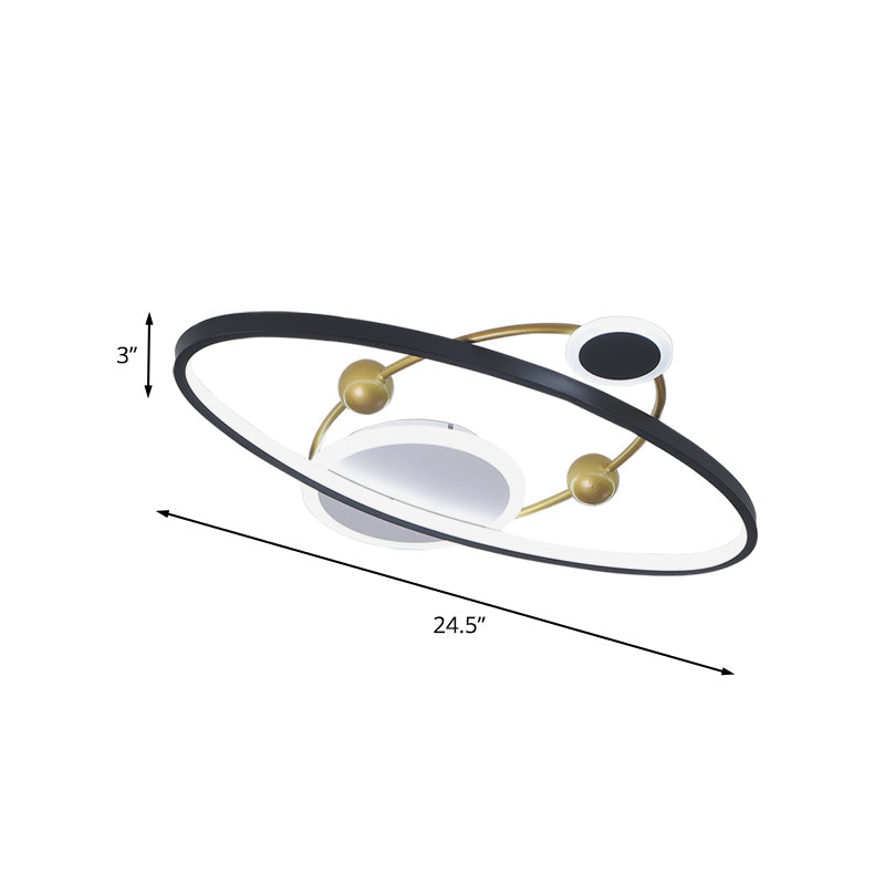 Modern LED Flushmount Lighting: Black & Gold Oval Ring Flush Ceiling Lamp - Warm/White Light, 20.5"/24.5" Wide