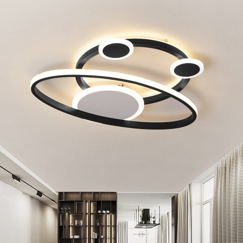Modernist Acrylic LED Bedroom Ceiling Lamp - 16.5"/20.5" W Oval Ring Flush Mount Light - Black, Warm/White Light