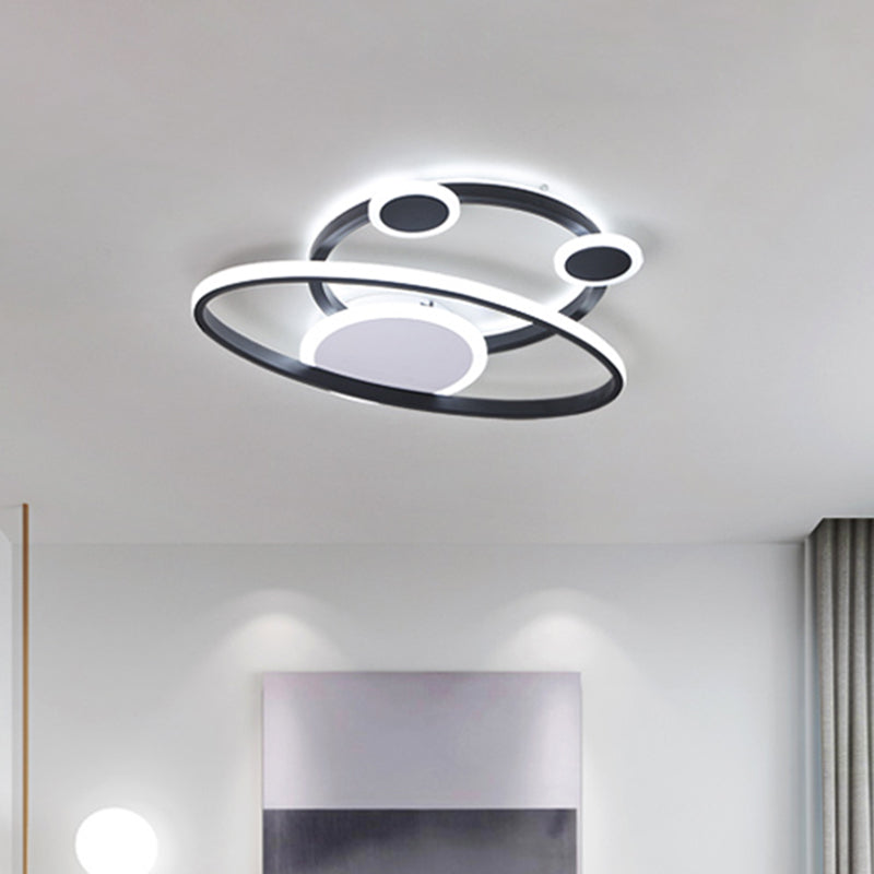 Modernist Acrylic LED Bedroom Ceiling Lamp - 16.5"/20.5" W Oval Ring Flush Mount Light - Black, Warm/White Light