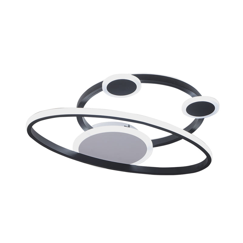Modernist Acrylic LED Bedroom Ceiling Lamp - 16.5"/20.5" W Oval Ring Flush Mount Light - Black, Warm/White Light